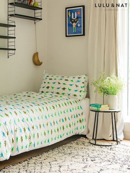 Lulu & Nat White 100% Cotton Dinosaur All Over Printed Bedlinen Set (AT9498) | R$ 1,085