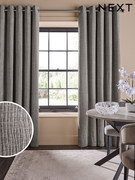 Grey Crinkle Chenille Eyelet Lined Curtains (AT9524) | €86 - €192