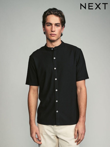 Black Texture Button Through Grandad T-Shirt (AT9532) | 119 QAR