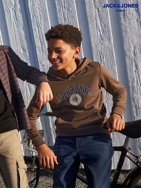 JACK & JONES JUNIOR Logo Brown Hoodie (AT9537) | €10