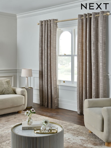 Mink Natural Collection Luxe Abstract Stripe Jacquard Eyelet Lined Curtains (AT9554) | 490 QAR - 1,053 QAR