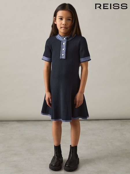 Reiss Navy Ruby 4-9 yrs Contrast-Trim Rib-Knit Dress (AT9571) | kr1 303