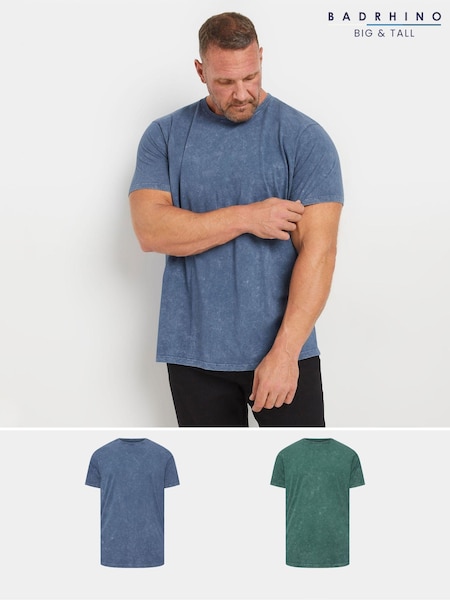 BadRhino Big & Tall Blue 100% Cotton Acid Wash T-Shirts 2 Pack (AT9579) | 168 QAR
