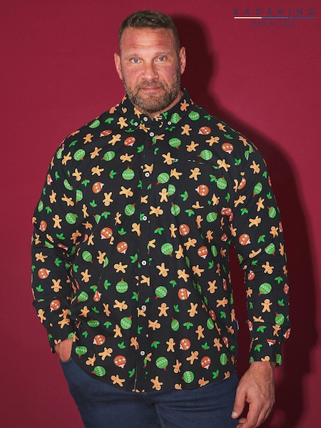 BadRhino Big & Tall Black Gingerbread Christmas 100% Cotton Shirt (AT9604) | €45