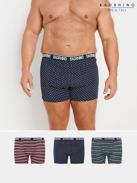 BadRhino Big & Tall Navy Blue Stripe & Spot Trunks 3 Pack (AT9605) | €43