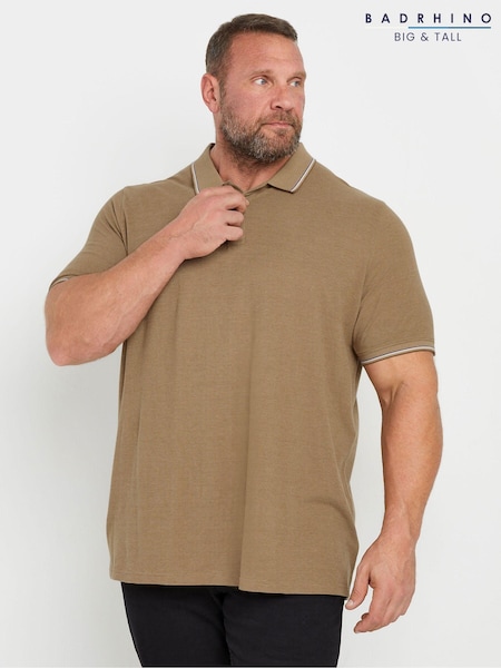 BadRhino Big & Tall Natural 100% Cotton Textured Tipped Polo Shirt (AT9611) | 148 QAR