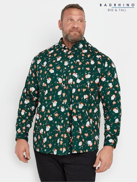 BadRhino Big & Tall Green Santa Christmas 100% Cotton Shirt (AT9615) | €45