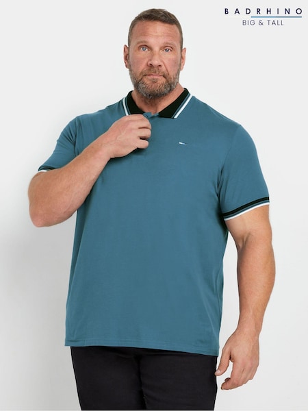 BadRhino Big & Tall Blue 100% Cotton Tipped Polo Shirt (AT9631) | 129 QAR