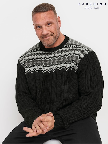 Badrhino Big & Tall Crewneck Fairisle Jumper (AT9640) | ‏196‏₪