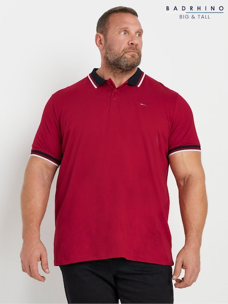 BadRhino Big & Tall Red 100% Cotton Tipped Polo Shirt (AT9648) | 129 QAR