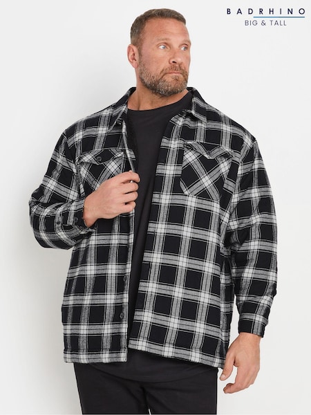 BadRhino Big & Tall Black Black Checked Fleece 100% Cotton Shacket (AT9650) | R$ 445