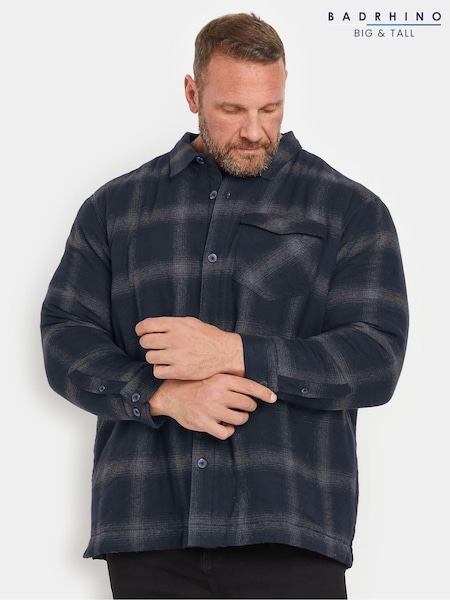 BadRhino Big & Tall Blue Check Lined 100% Cotton Shacket (AT9655) | R$ 385