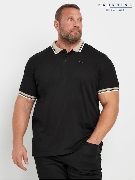 BadRhino Big & Tall Black 100% Cotton Tipped Polo Shirt (AT9659) | 129 QAR