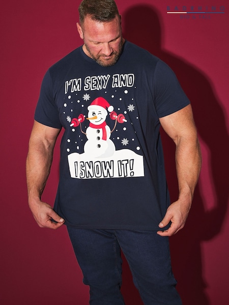 BadRhino Big & Tall Blue 100% Cotton Sexy Snowman Christmas T-Shirt (AT9663) | €27