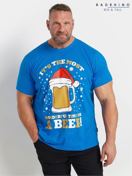 BadRhino Big & Tall Blue 100% Cotton Christmas Beer T-Shirt (AT9671) | $35