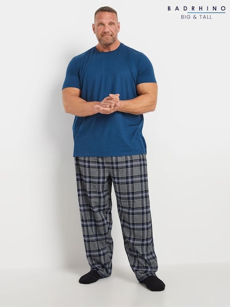 כחול  - Badrhino Big & Tall 100% Cotton Checked Pyjama Bottom Set (AT9677) | ‏171‏₪