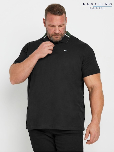 BadRhino Big & Tall Black 100% Cotton Jacquard Polo Shirt (AT9678) | 129 QAR