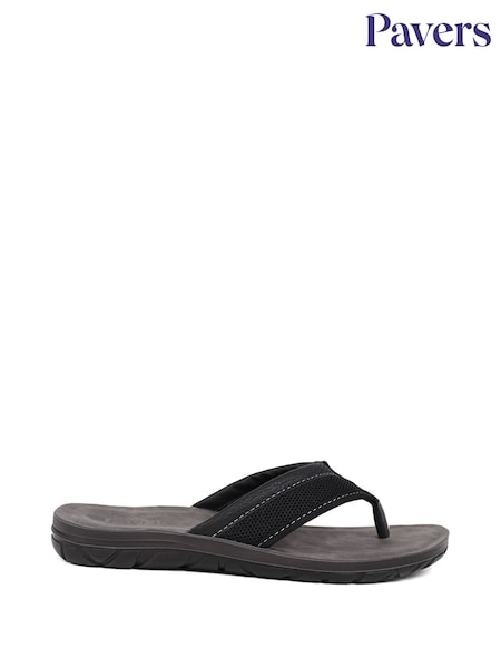 Pavers Black Pavers Toe Post Flat Sandals (AT9686) | R$ 195