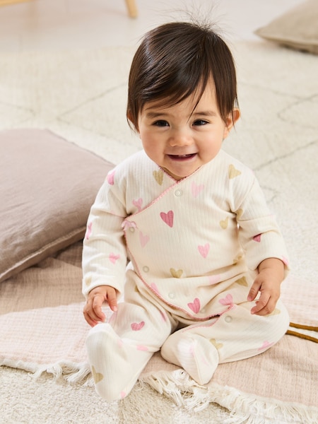 JoJo Maman Bébé Stone Footed Cross-Over 100% Cotton Sleepsuit (AT9852) | €32