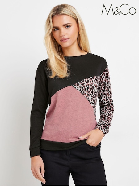 M&Co Pink Petite Animal Print Colourblock Top (AT9883) | €37