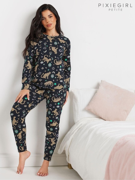 PixieGirl Petite Blue Leopard Graphic 100% Cotton Pyjamas Set (AT9886) | AED169