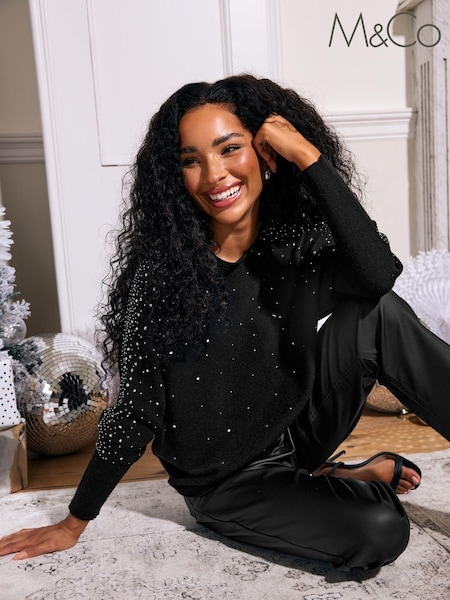 M&Co Black Petite Studded Batwing Jumper (AT9890) | €17.50