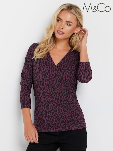 M&Co Petite Animal Print Wrap Top (AT9903) | €36