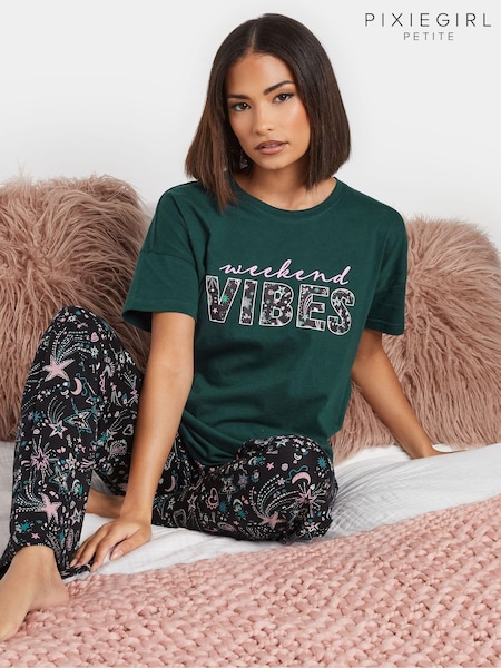 PixieGirl Petite Weekend Vibes Slogan 100% Cotton Pyjamas Set (AT9925) | ‏129 ر.ق.