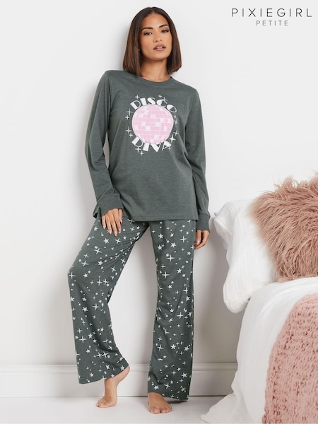 Pixiegirl Petite Disco Diva Long Sleeve Wide Leg Pyjamas Set (AT9931) | €46