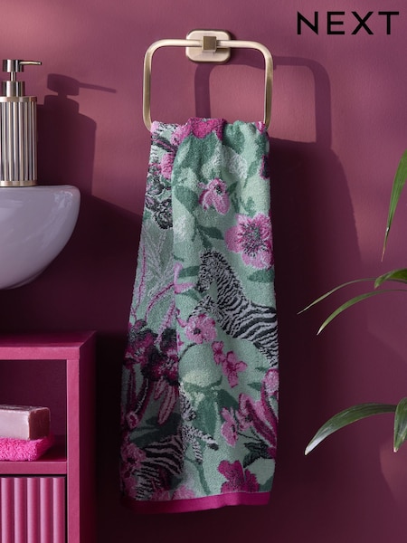 Green/Pink Zebra Floral 100% Cotton Towel (AT9959) | R$ 120 - R$ 235