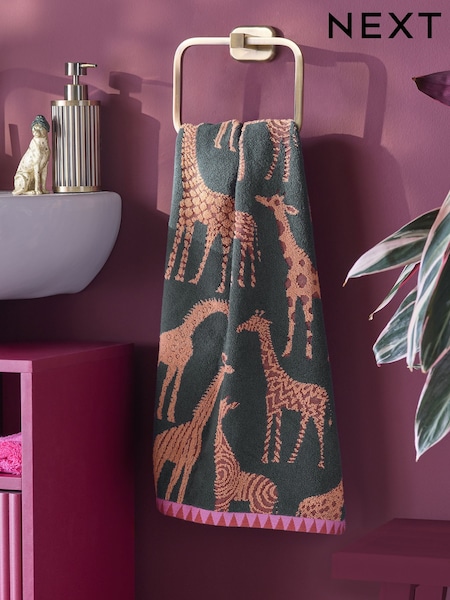 Green Giraffe Print 100% Cotton Towels (AT9967) | R$ 80