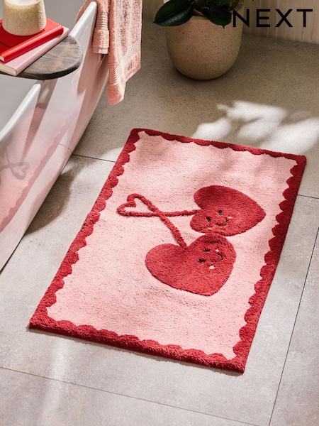 Pink Cherry Heart 100% Cotton Bath Mat (AT9976) | €20