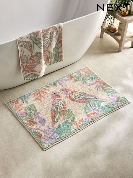 Multi XL Parrot Palm Leaf Print 100% Cotton Bath Mat (AT9983) | €30