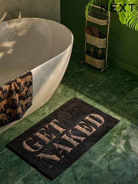 Black Slogan Leopard Print 100% Cotton Bath Mat (AT9986) | €26