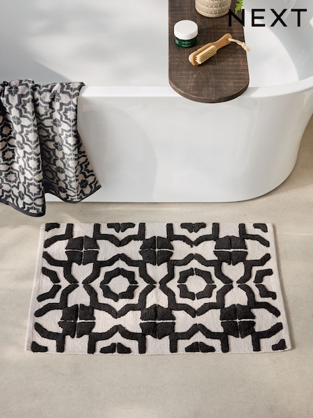 Black/White Tile Geo 100% Cotton Bath Mat (AU0003) | €24