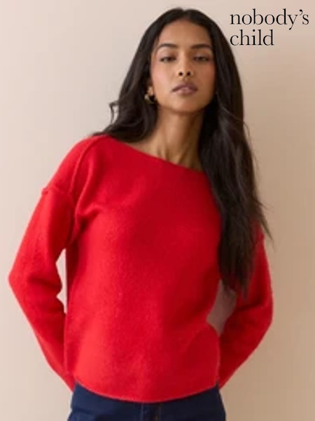أحمر - Nobodys Child Mtj Slash Neck Exposed Seam Jumper
