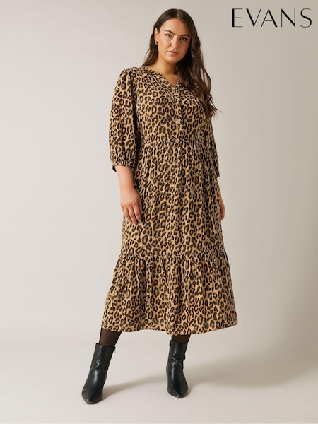 Evans Animal Print Brown Shirt Dress (AU0057) | €63