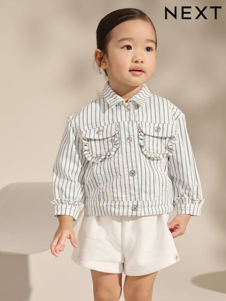 White Stripe Frill Denim Jacket (3mths-7yrs) (AU0068) | R$ 165 - R$ 205