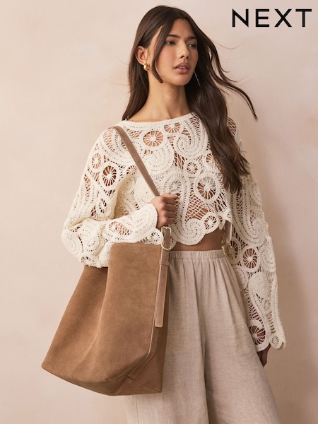 חום בהיר - Suede Shoulder Bag (AU0092) | ‏287‏₪