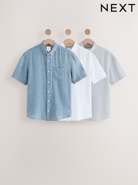 Multi Cotton Linen Blend Short Sleeve Shirt Multipack (AU0152) | €86