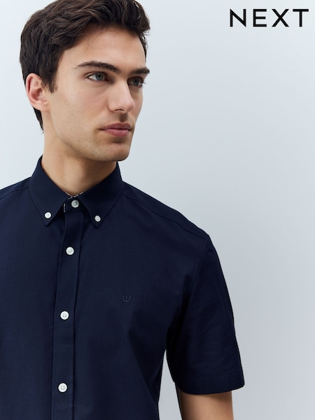 Navy Blue Stretch Oxford Short Sleeve Shirt (AU0161) | €29
