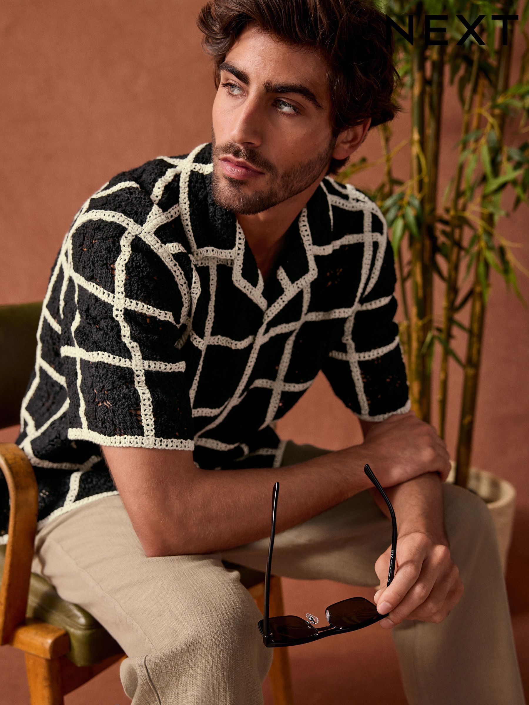 Clearance Shirts Black Short Sleeve Crochet | Next Oman