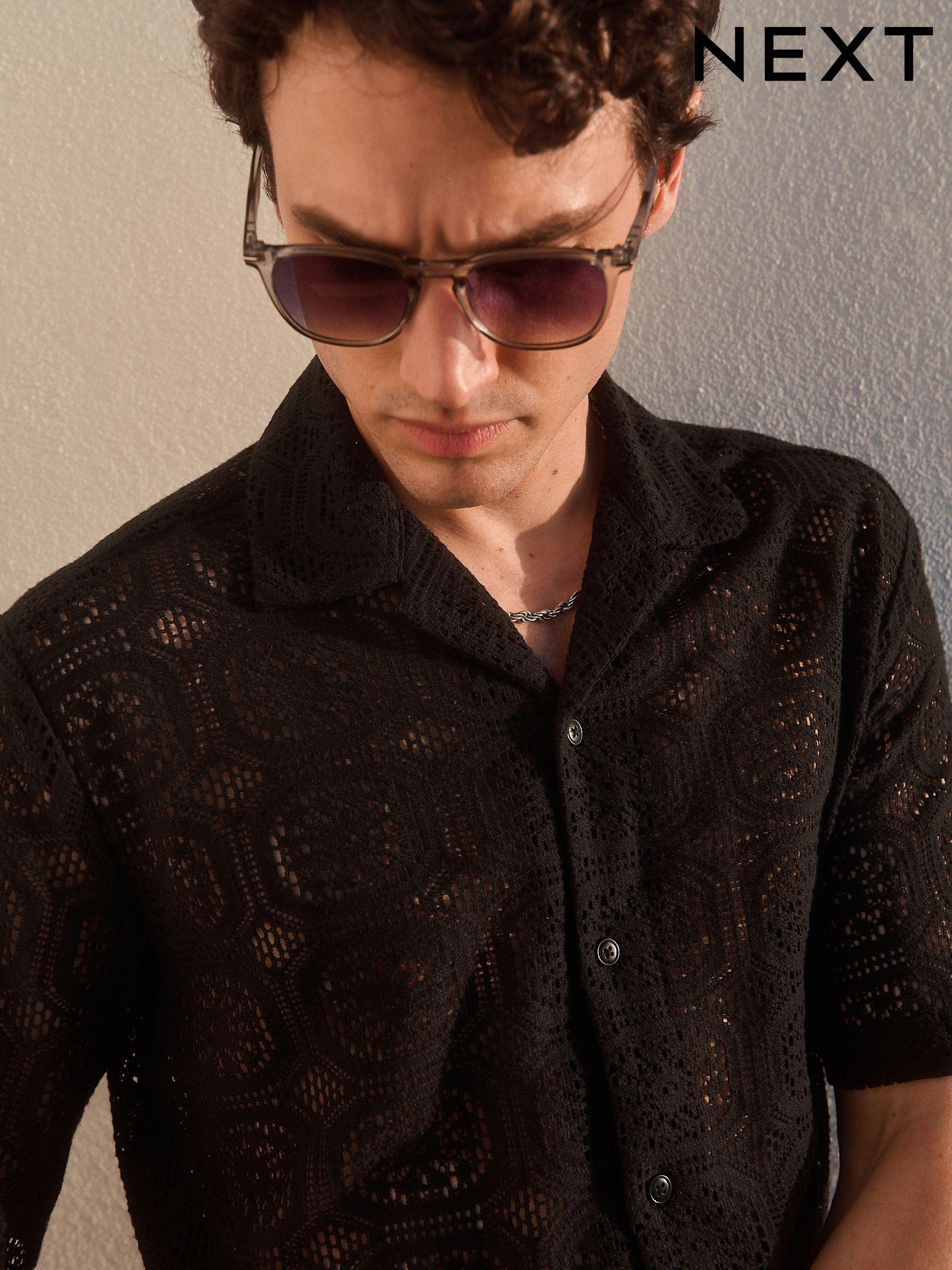 Tシャツ・カットソー DIMITRI BLACK BOF Crochet Short Sleeve Knit Oatmeal DBE3KS01 Men's Black Crochet Short Sleeve Holiday Brandedfashion