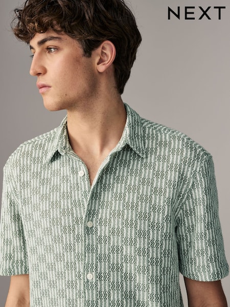 Green Textured Crochet Short Sleeve Shirt (AU0166) | €34