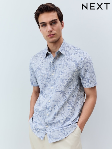 Blue Jacquard Printed Short Sleeve Shirt (AU0169) | €40