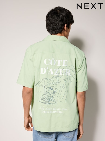 Green Snoopy Printed Short Sleeve Shirt (AU0176) | €41