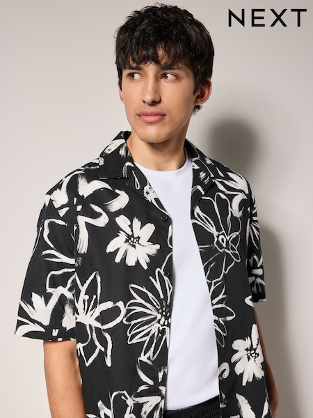 Monochrome Floral Printed Short Sleeve Shirt (AU0178) | €28