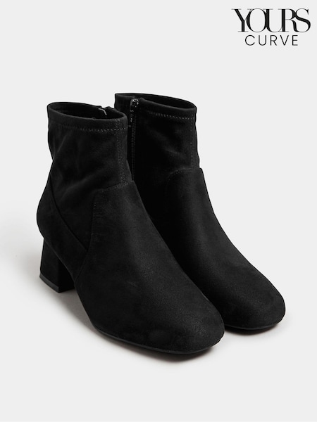 Yours Curve Black Extra-Wide Fit Block Heel Stretch Boots (AU0181) | R$ 495
