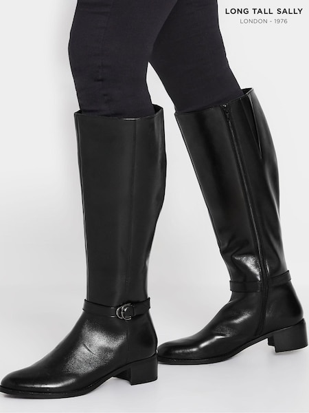 Negro - Long Tall Sally Knee Alto Block Heel Leather Boots (AU0187) | 177 €