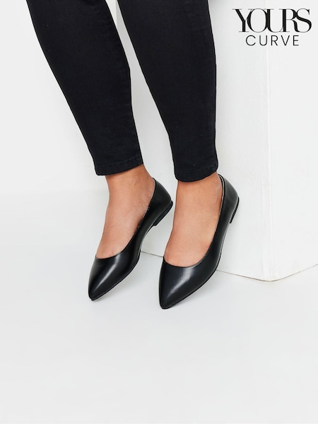 Yours Curve Black Extra Wide Fit Flat Point PU Shoes (AU0191) | €38